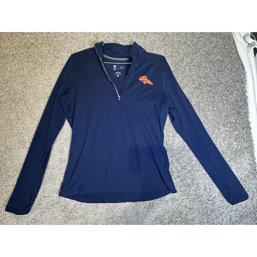 Nike Denver Broncos Womens L Dri-FIT 1/4 Zip Pullover Navy NFL Thumbholes